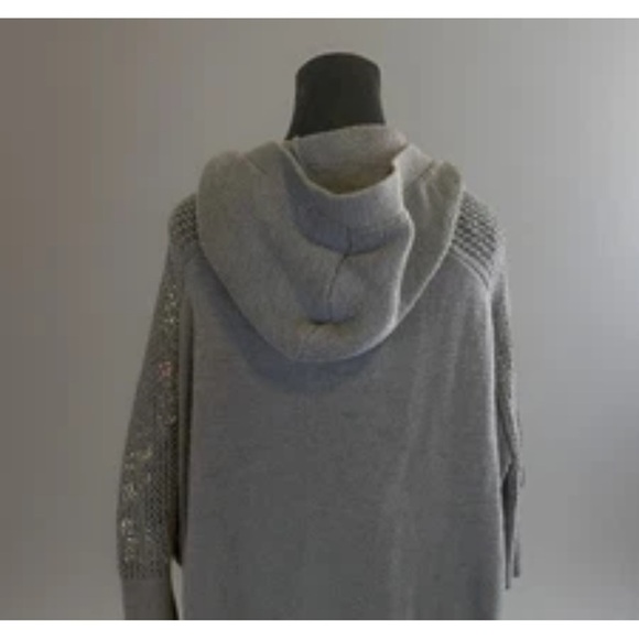 Roxy Sweater Navy Blue Sz M Open Cardigan Hood Mesh Sleeves Cotton Beach 90s Y2K - Picture 7 of 12